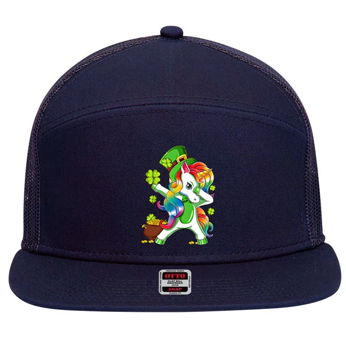 Dabbing Unicorn St Patricks Day Irish Shamrock Gift 7 Panel Mesh Trucker Snapback Hat