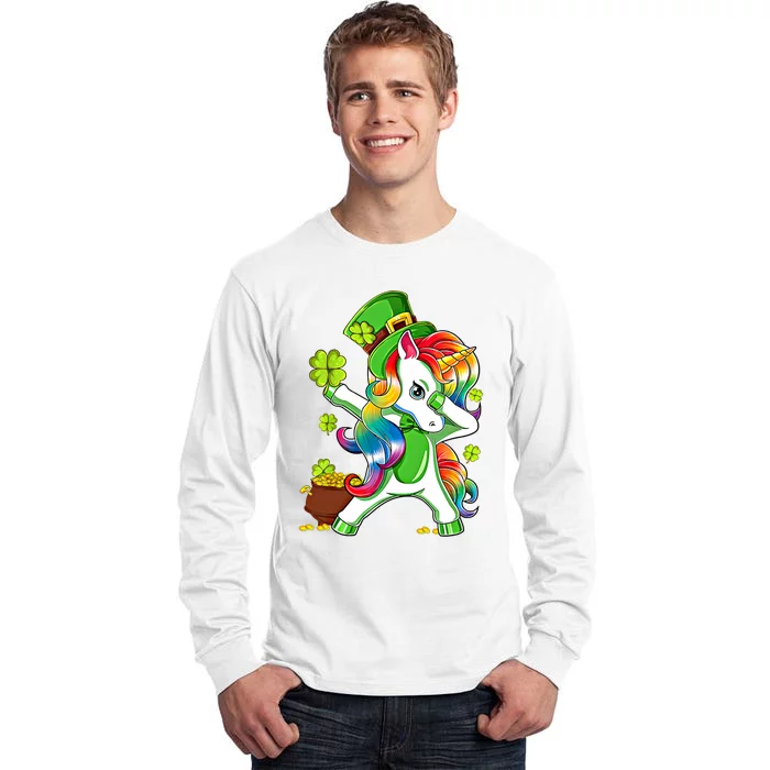 Dabbing Unicorn St Patricks Day Irish Shamrock Gift Tall Long Sleeve T-Shirt