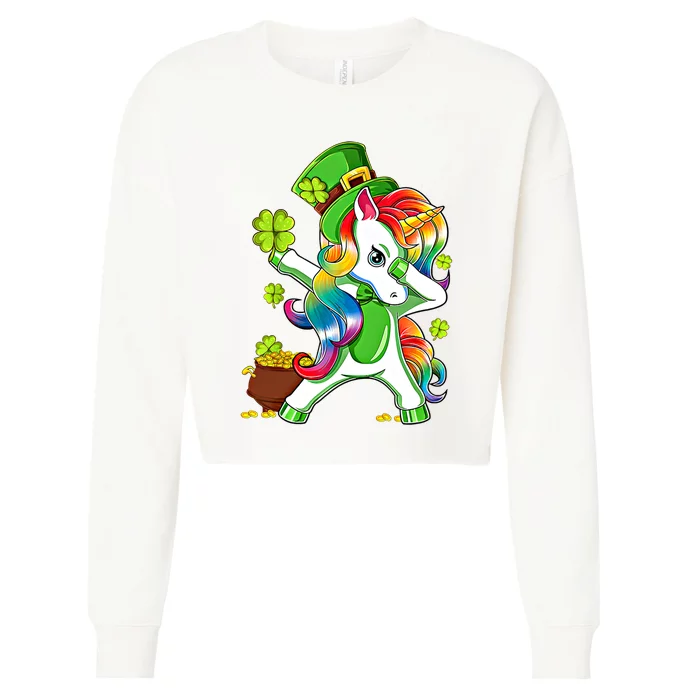 Dabbing Unicorn St Patricks Day Irish Shamrock Gift Cropped Pullover Crew