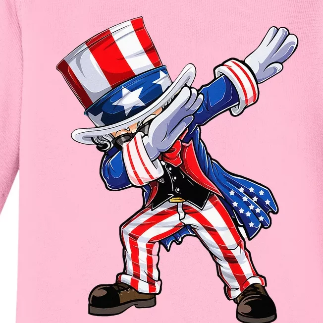 Dabbing Uncle Sam 4th of July Wo Funny Dab Dance Baby Long Sleeve Bodysuit