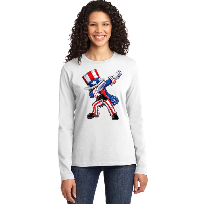 Dabbing Uncle Sam 4th of July Wo Funny Dab Dance Ladies Long Sleeve Shirt