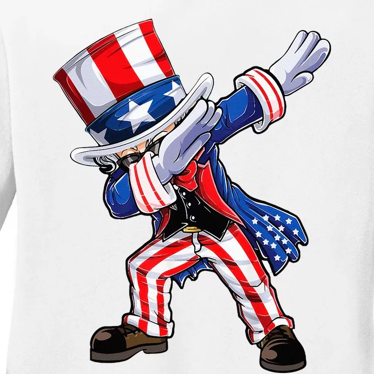 Dabbing Uncle Sam 4th of July Wo Funny Dab Dance Ladies Long Sleeve Shirt