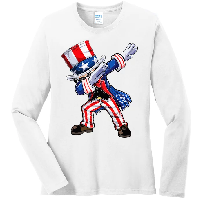 Dabbing Uncle Sam 4th of July Wo Funny Dab Dance Ladies Long Sleeve Shirt