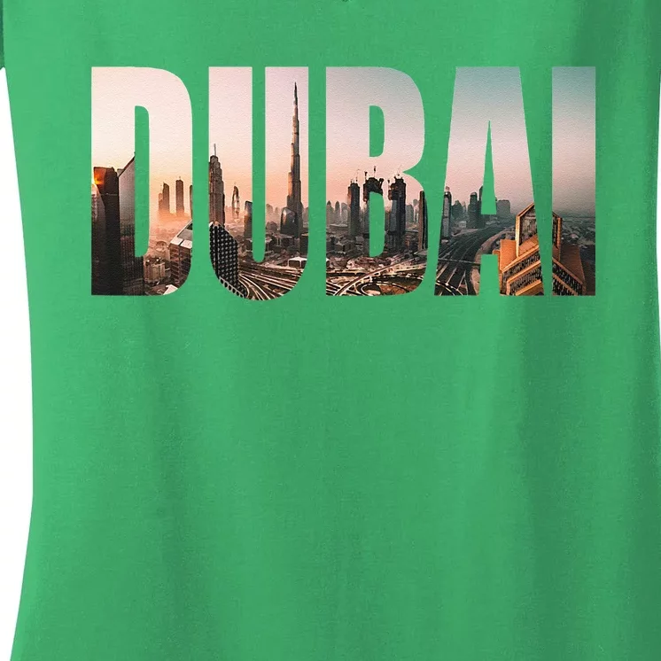 Dubai UAE Skyline Urban Photography Font Women's V-Neck T-Shirt