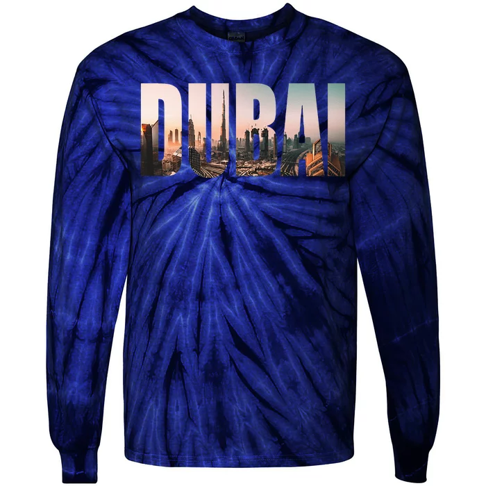 Dubai UAE Skyline Urban Photography Font Tie-Dye Long Sleeve Shirt