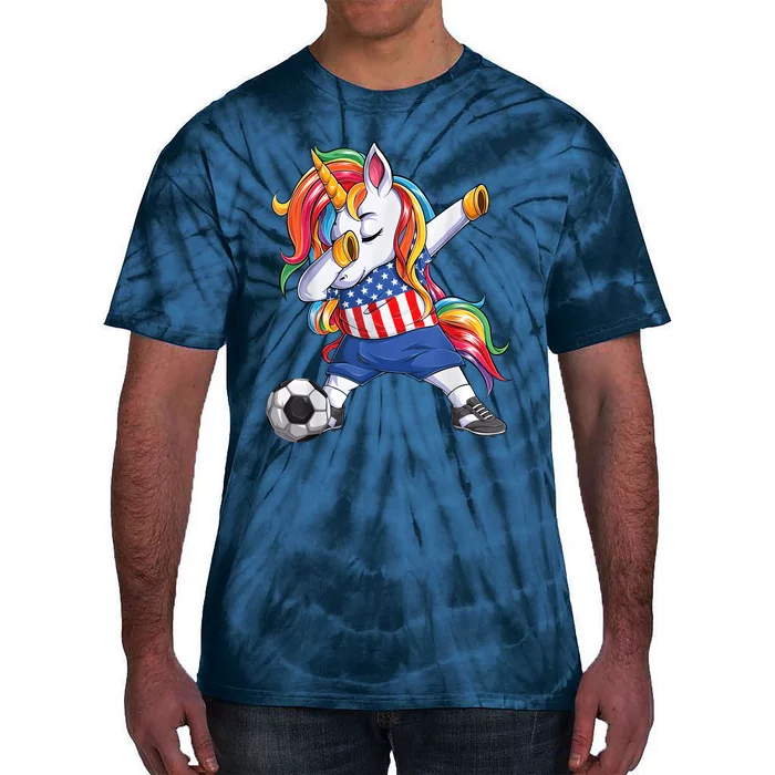 Dab Unicorn United States Football Soccer Jersey US Flag Tie-Dye T-Shirt