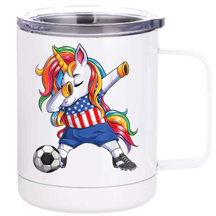 Dab Unicorn United States Football Soccer Jersey US Flag Front & Back 12oz Stainless Steel Tumbler Cup