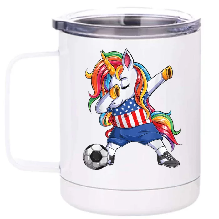 Dab Unicorn United States Football Soccer Jersey US Flag Front & Back 12oz Stainless Steel Tumbler Cup