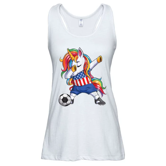 Dab Unicorn United States Football Soccer Jersey US Flag Ladies Essential Flowy Tank