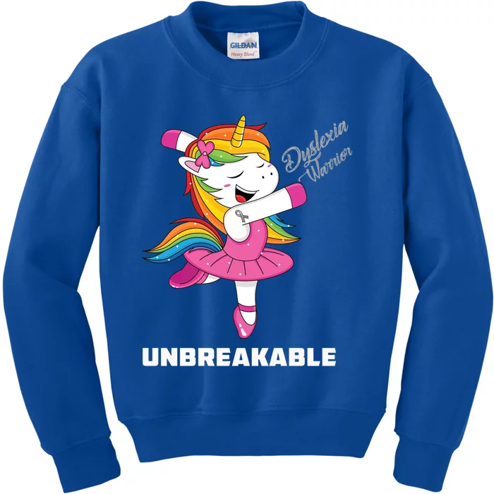 Dyslexia Unicorn Unbreakable Dyslexia Warrior Awareness Gift Kids Sweatshirt