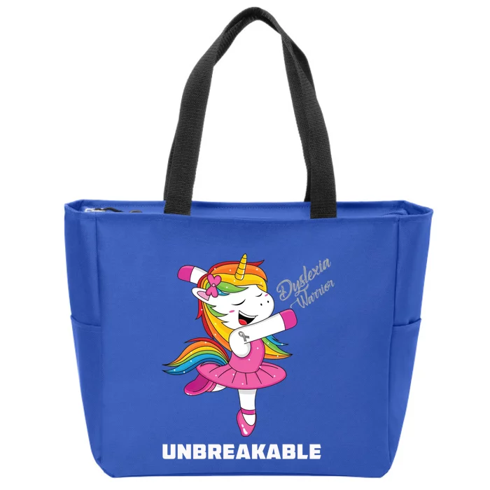 Dyslexia Unicorn Unbreakable Dyslexia Warrior Awareness Gift Zip Tote Bag