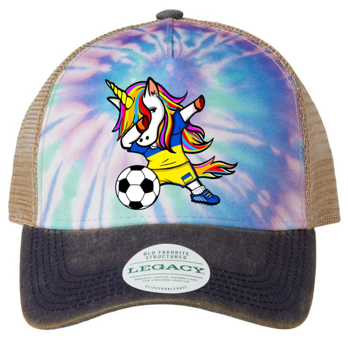 Dabbing Unicorn Ukraine Football Ukrainian Flag Soccer Legacy Tie Dye Trucker Hat