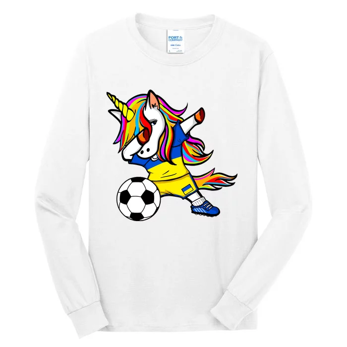 Dabbing Unicorn Ukraine Football Ukrainian Flag Soccer Tall Long Sleeve T-Shirt