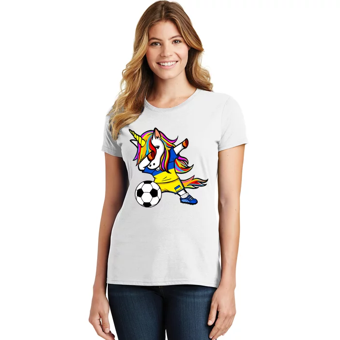 Dabbing Unicorn Ukraine Football Ukrainian Flag Soccer Women's T-Shirt