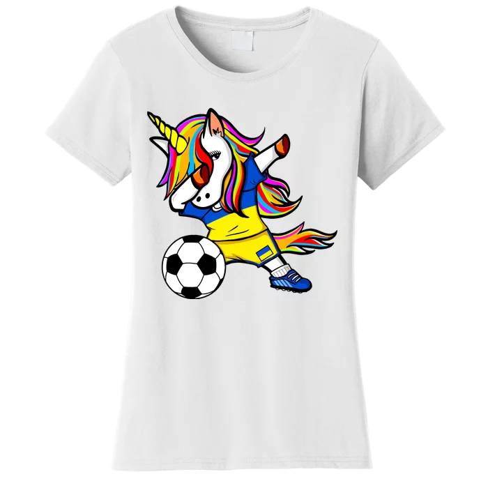 Dabbing Unicorn Ukraine Football Ukrainian Flag Soccer Women's T-Shirt