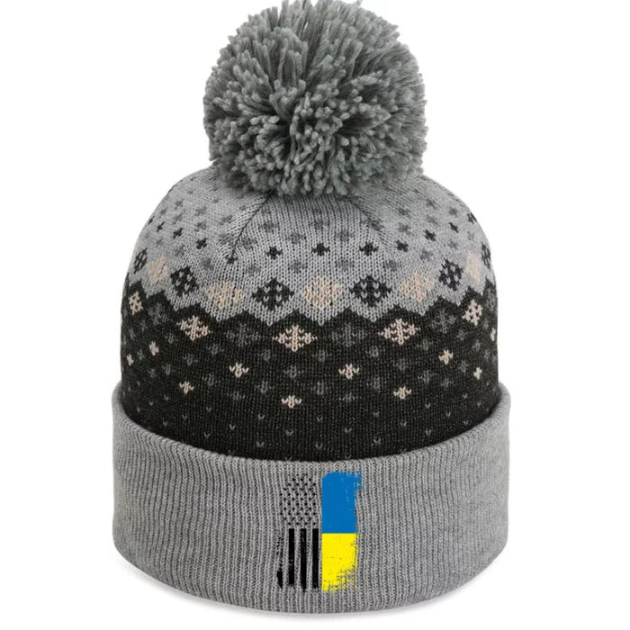 Distressed USA Ukraine Flag Stand With Ukraine The Baniff Cuffed Pom Beanie