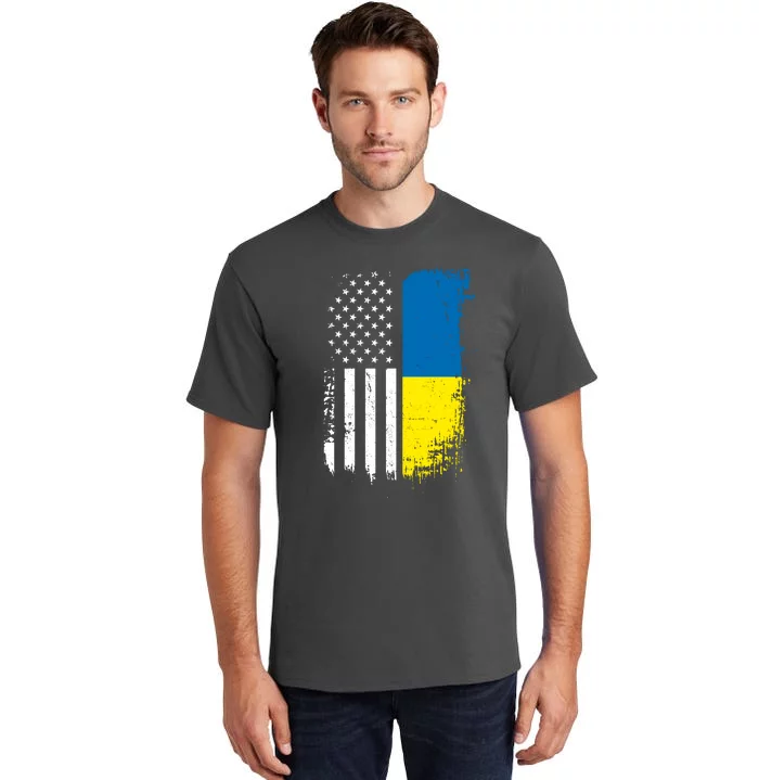 Distressed USA Ukraine Flag Stand With Ukraine Tall T-Shirt