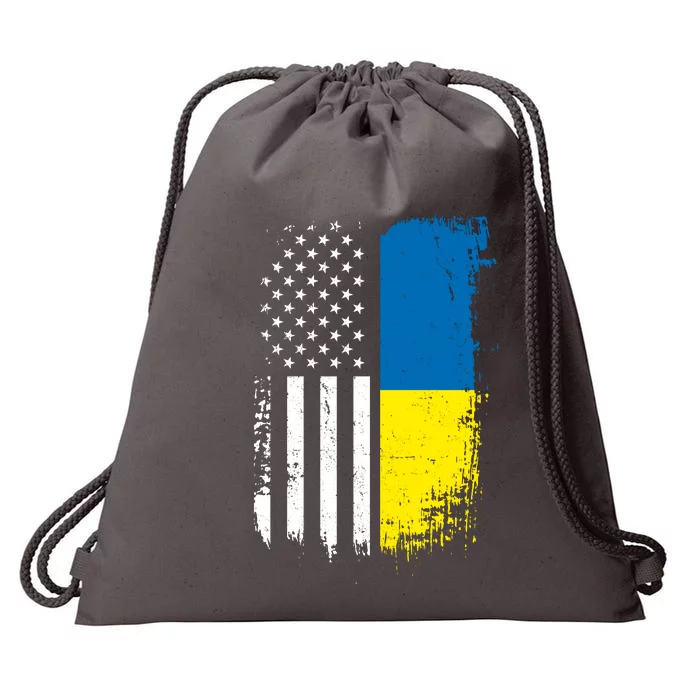 Distressed USA Ukraine Flag Stand With Ukraine Drawstring Bag