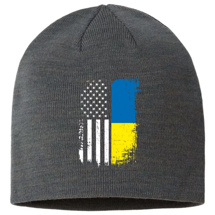 Distressed USA Ukraine Flag Stand With Ukraine 8 1/2in Sustainable Knit Beanie