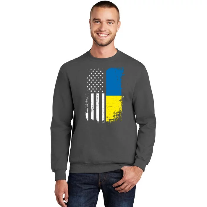 Distressed USA Ukraine Flag Stand With Ukraine Tall Sweatshirt