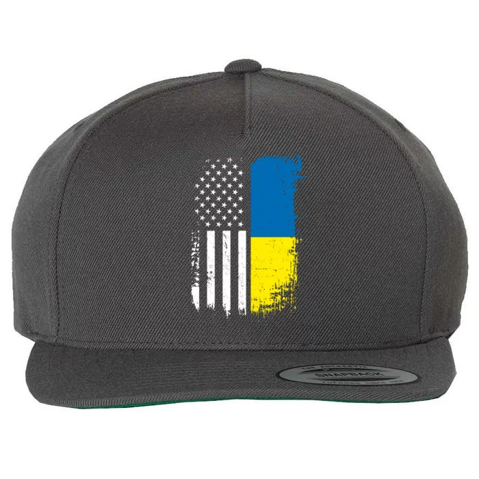 Distressed USA Ukraine Flag Stand With Ukraine Wool Snapback Cap