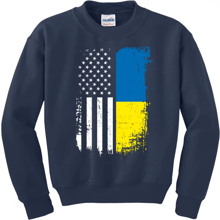 Distressed USA Ukraine Flag Stand With Ukraine Kids Sweatshirt