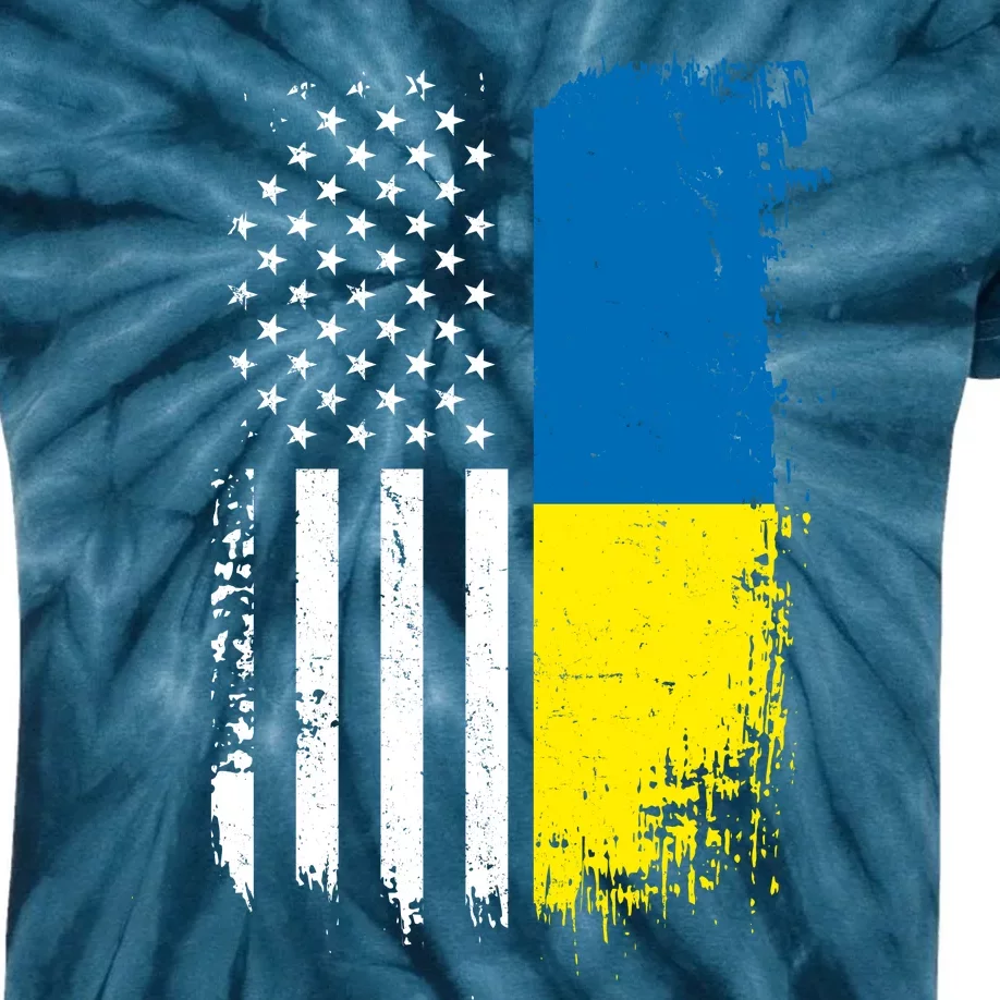 Distressed USA Ukraine Flag Stand With Ukraine Kids Tie-Dye T-Shirt