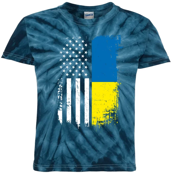 Distressed USA Ukraine Flag Stand With Ukraine Kids Tie-Dye T-Shirt