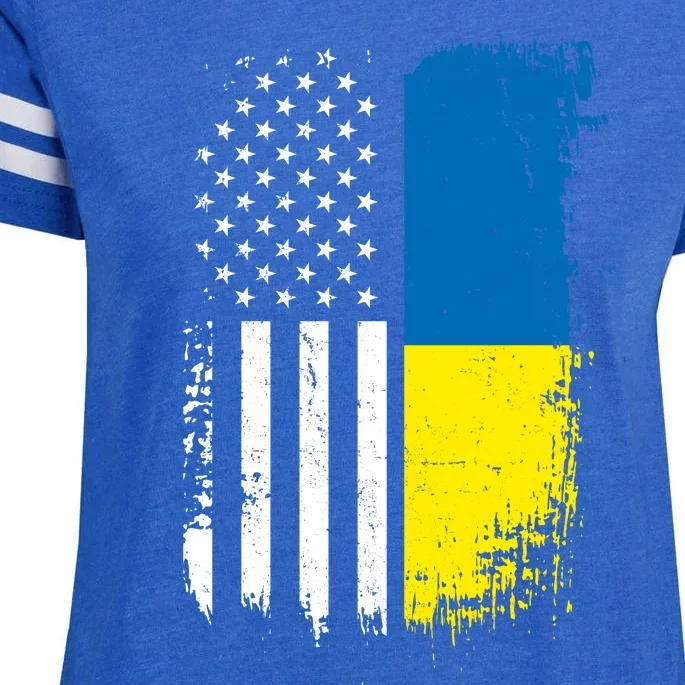 Distressed USA Ukraine Flag Stand With Ukraine Enza Ladies Jersey Football T-Shirt