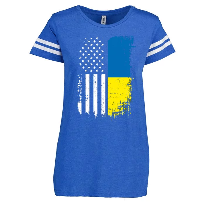 Distressed USA Ukraine Flag Stand With Ukraine Enza Ladies Jersey Football T-Shirt