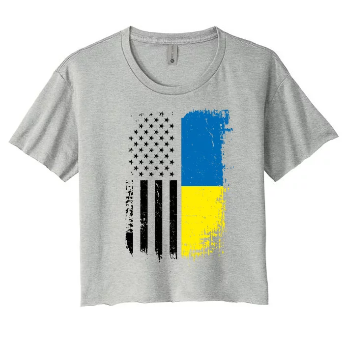 Distressed USA Ukraine Flag Stand With Ukraine Women's Crop Top Tee