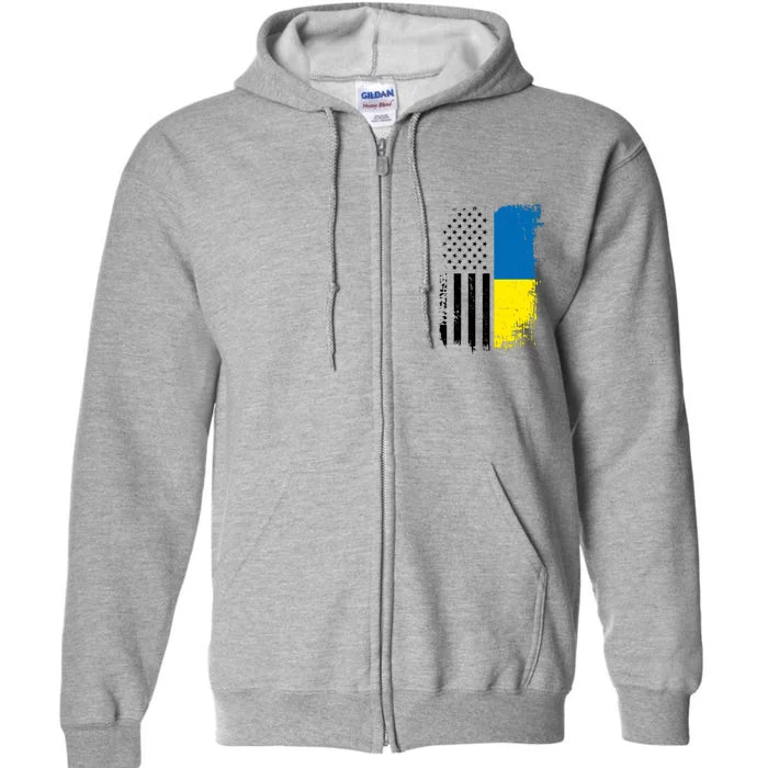 Distressed USA Ukraine Flag Stand With Ukraine Full Zip Hoodie