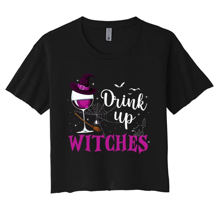 Drink Up Witches Wine Lover Drinking Halloween Costume Women's Crop Top Tee