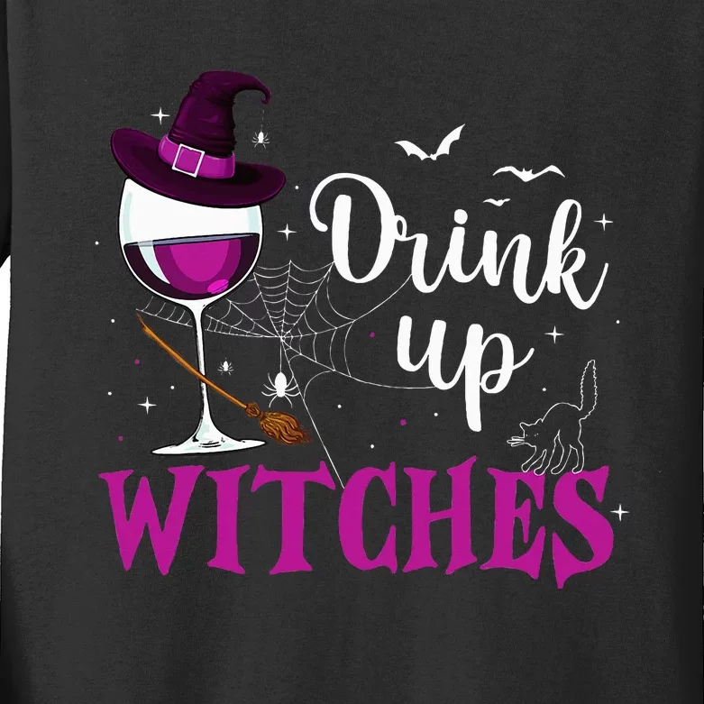 Drink Up Witches Wine Lover Drinking Halloween Costume Kids Long Sleeve Shirt