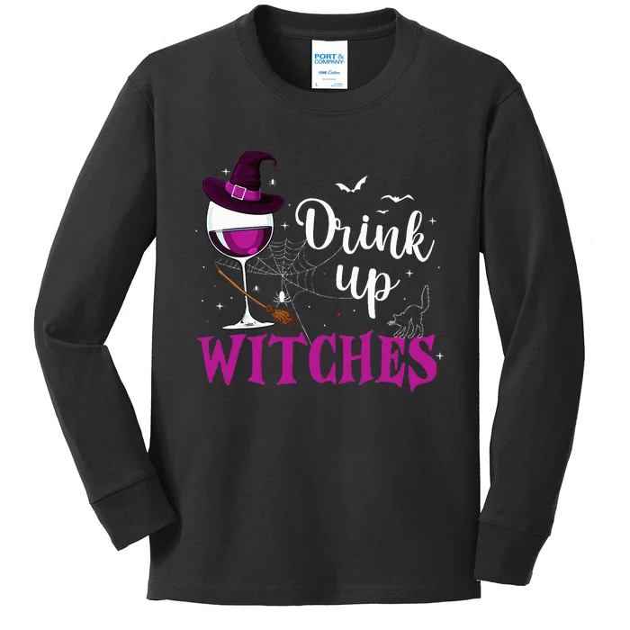 Drink Up Witches Wine Lover Drinking Halloween Costume Kids Long Sleeve Shirt