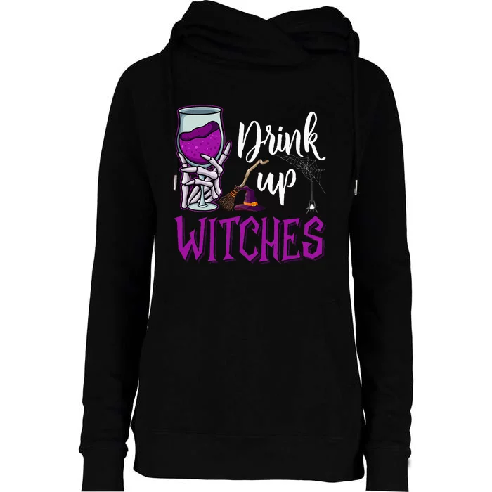 Drink Up Witches Wine Lover Drinking Halloween Womens Funnel Neck Pullover Hood