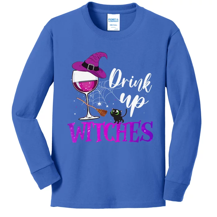 Drink Up Witches Wine Lover Drinking Halloween Costume Kids Long Sleeve Shirt