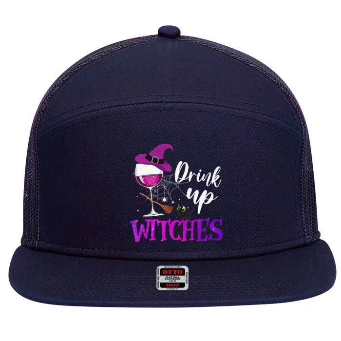 Drink Up Witches Wine Lover Drinking Halloween Costume 7 Panel Mesh Trucker Snapback Hat