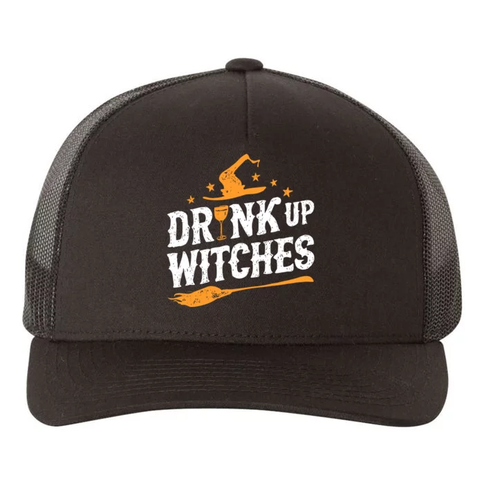 Drink Up Witches Funny Halloween Witch Drinking Wine Yupoong Adult 5-Panel Trucker Hat