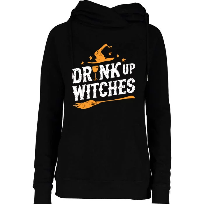 Drink Up Witches Funny Halloween Witch Drinking Wine Womens Funnel Neck Pullover Hood