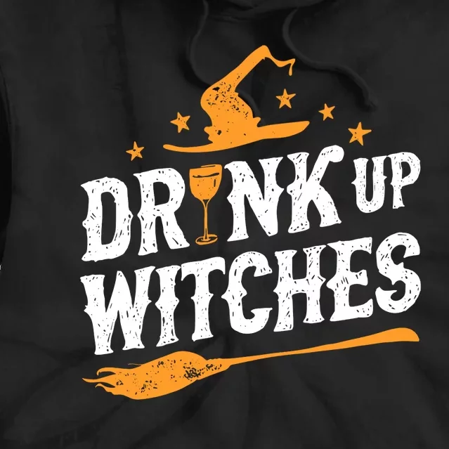 Drink Up Witches Funny Halloween Witch Drinking Wine Tie Dye Hoodie