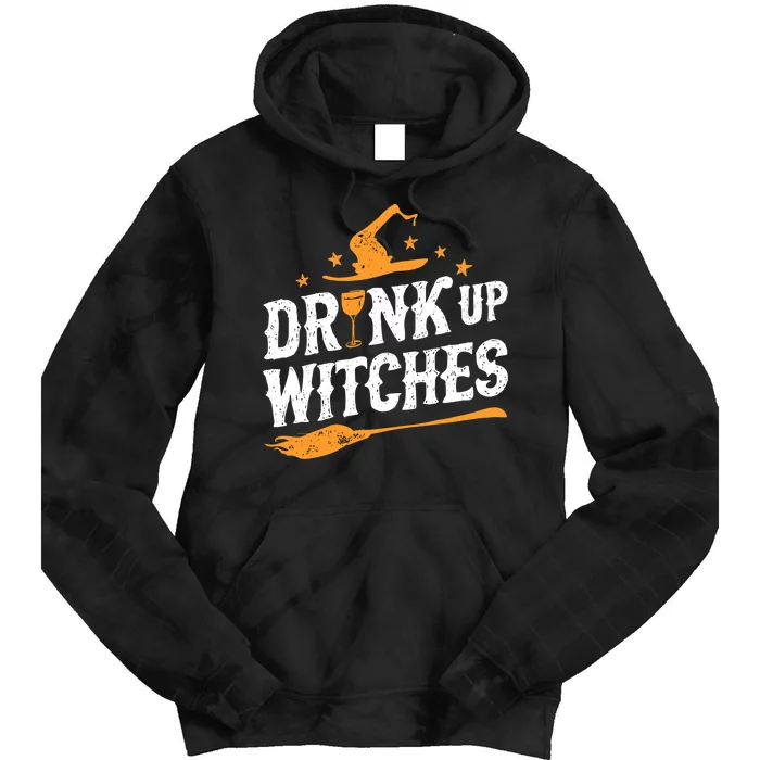 Drink Up Witches Funny Halloween Witch Drinking Wine Tie Dye Hoodie