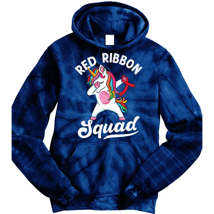 Dabbing unicorn We Wear Red For Red Ribbon Week Awareness Tie Dye Hoodie