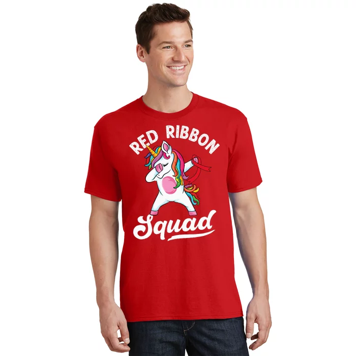 Dabbing unicorn We Wear Red For Red Ribbon Week Awareness T-Shirt