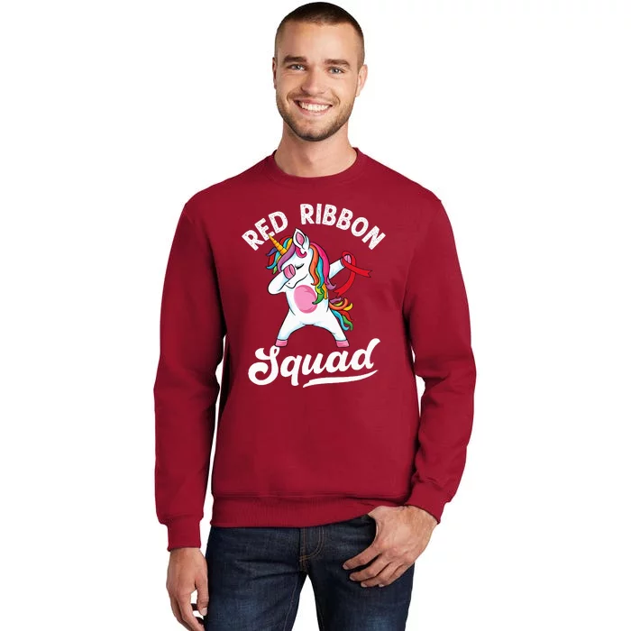 Dabbing unicorn We Wear Red For Red Ribbon Week Awareness Tall Sweatshirt