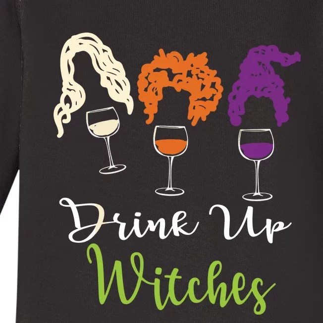 Drink Up Witches Halloween Women Hallowine Wine Lover Baby Long Sleeve Bodysuit