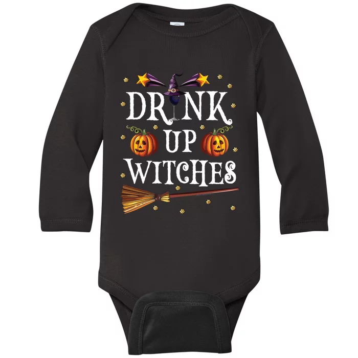 Drink Up Witches Wine Party Halloween Drinking Baby Long Sleeve Bodysuit