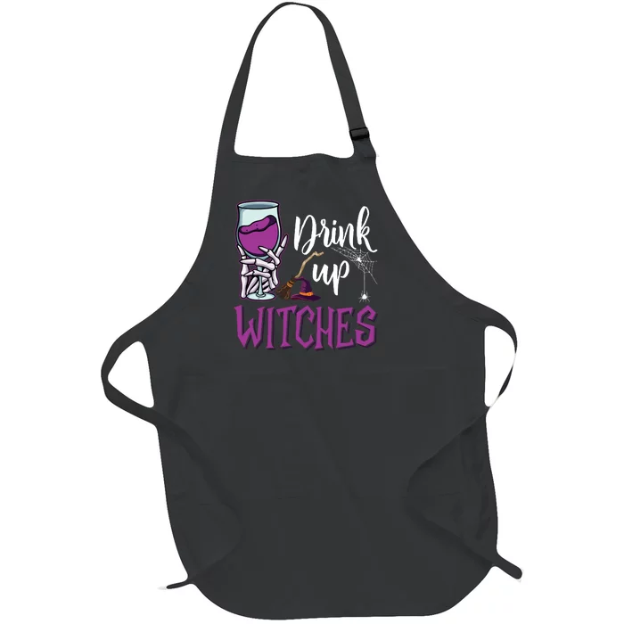 Drink Up Witches Wine Lover Drinking Halloween Costume Full-Length Apron With Pocket