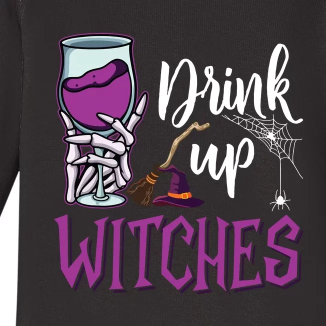 Drink Up Witches Wine Lover Drinking Halloween Costume Baby Long Sleeve Bodysuit