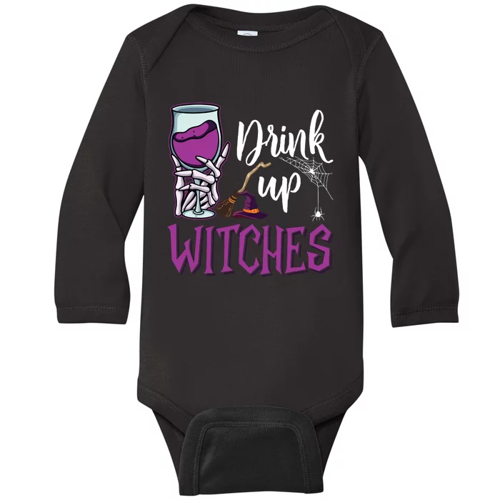 Drink Up Witches Wine Lover Drinking Halloween Costume Baby Long Sleeve Bodysuit